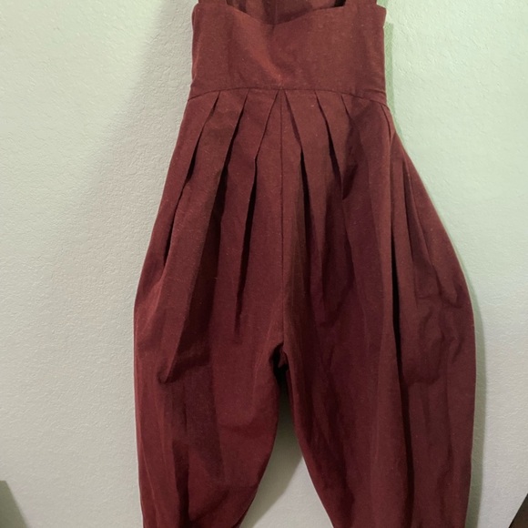 ALUF Brazilian Designer Docs Burgundy Pleated Barrel Leg Cottagecore Jumpsuit M - Picture 11 of 16